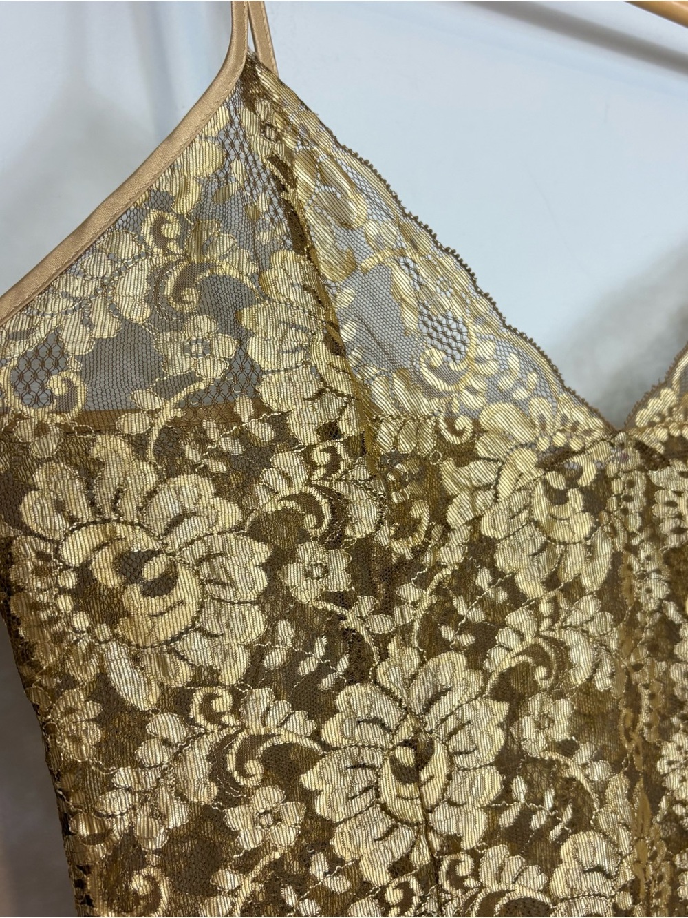 Vtg Y2K Victoria’s Secret Gold Lace Maxi Gown Slip Dress Sz M Y2K - Picture 6 of 11
